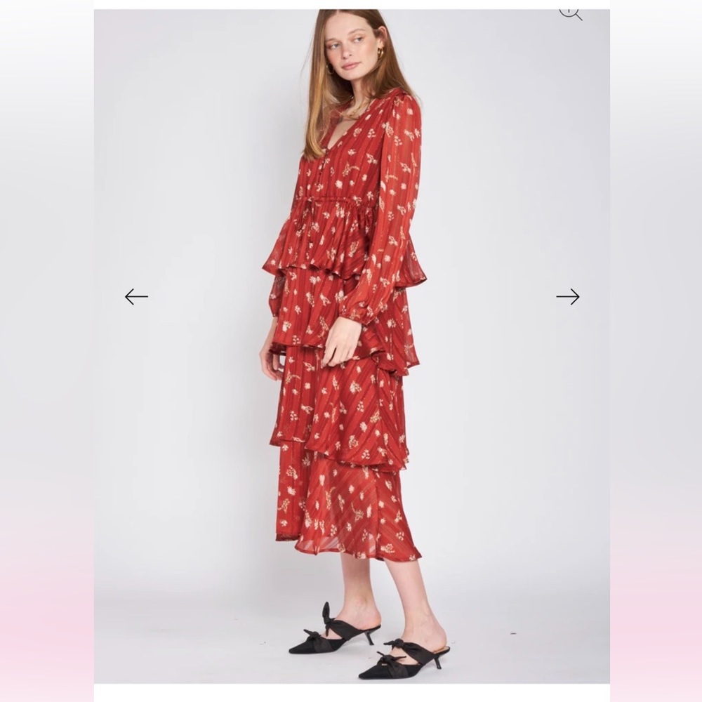 Floral Print Tiered Midi Dress